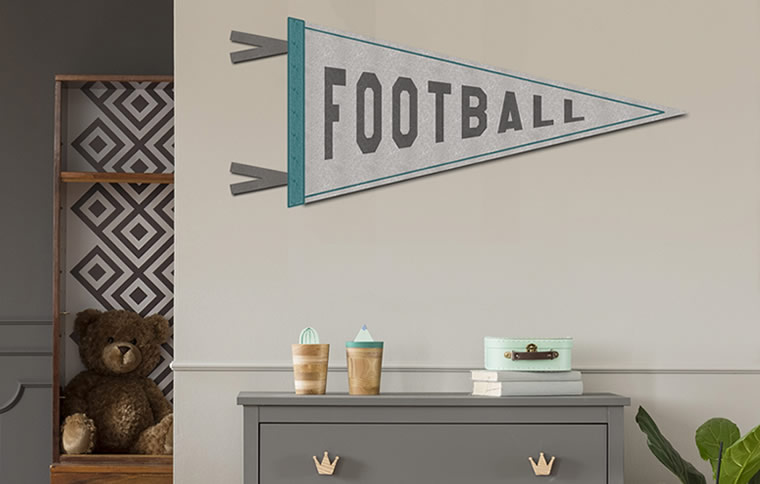 sports pennant on wall