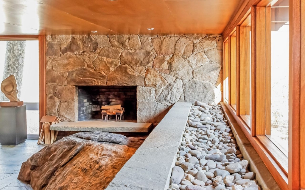 mid-century house fireplace