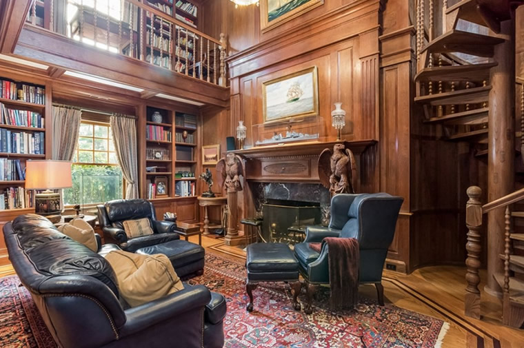 library with spiral staircase