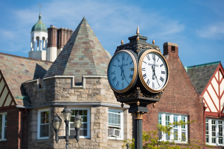 scarsdale clock and buildings